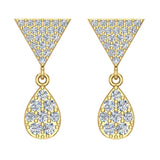 Diamond Dangle Earrings Tear Drop Cluster Triangle Top 14K Gold 0.72 ct-G,SI - Yellow Gold