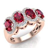 Oval Ruby & Diamond Band Ring 14K Gold - Rose Gold