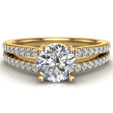 GIA Round brilliant diamond engagement rings split shank 14K 1.10 ct F VS - Yellow Gold