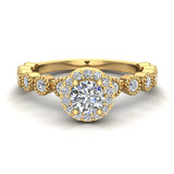 Round Halo Diamond Engagement Ring Stackable Milgrain Design 14K Gold 0.63 ct-I1 - Yellow Gold