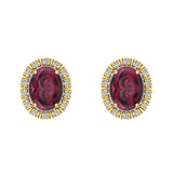 4.20 ct tw Red Garnet & Diamond Cabochon Stud Earring In 14k Gold-G,I1 - Yellow Gold