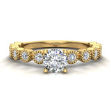 Milgrain Diamond Engagement Round Diamond Ring 14K Gold 0.70 ct-I,I1 - Yellow Gold