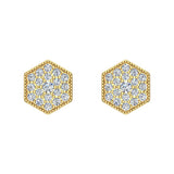 Hexagonal Shape Pave Diamond Cluster Stud Earrings 1/2 ct 14K Gold-G,SI - Yellow Gold