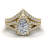 1.70 Ct Moissanite Pear Cut Halo Diamond Wedding Ring Set 14K Gold-I,I1 - Yellow Gold