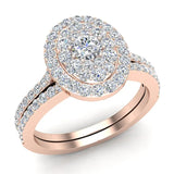 Cluster Diamond Wedding Ring Bridal Set 14K Gold Glitz Design (I,I1) - Rose Gold