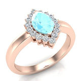 March Birthstone Aquamarine Marquise 14K Gold Diamond Ring 1.00 ct tw - Rose Gold