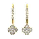 Clover Diamond Dangle Earrings Dainty Drop Style 14K Gold 0.80 ct-I,I1 - Yellow Gold