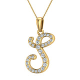 Initial pendant S Letter Charms Diamond Necklace 14K Gold-G,I1 - Yellow Gold