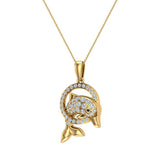 Bottle-Nose Dolphin 14K Gold Diamond Charm Necklace 0.74 cttw-G,SI - Yellow Gold