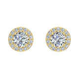 1.92 Ct Halo Diamond Stud Earrings 14K White Gold 5.5mm Round Center-G,SI - Yellow Gold