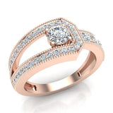 14K Gold Diamond Buckle Ring Glitz Design (I,I1) - Rose Gold