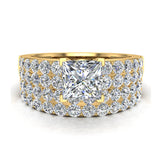 Two Row Princess Solitaire Diamond Engagement Ring Set 18K Gold-G,VS - Yellow Gold