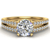 GIA Round brilliant diamond engagement rings split shank 14K 1.10 ct G VS - Yellow Gold