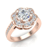 Solitaire Diamond Floral Halo Wedding Ring 14K Gold-G,SI - Rose Gold