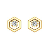 Diamond Earrings Hexagon Shape Studs Bezel Settings 10K Gold-J,SI2-I1 - Yellow Gold