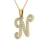 Initial pendant N Letter Charms Diamond Necklace 18K Gold-G,VS - Yellow Gold