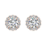 Highlighted Cone Halo Diamond Earrings Stud 14K Gold 3.8mm Center-G,SI - Rose Gold