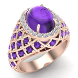 18K Gold Amethyst Diamond Dome style cocktail rings 2.93 CT - Rose Gold