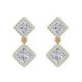 Bridal Princess Halo Diamond Dangle Earrings Kite Pattern 14K Gold 1.93 ct-G,SI - Yellow Gold