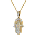 Hamsa Hand Pendant Diamond Necklace for Men/Women 14K Gold 2 Ct-I2 - Yellow Gold