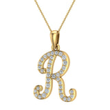 Initial pendant R Letter Charms Diamond Necklace 14K Gold-G,I1 - Yellow Gold