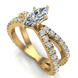 Marquise Cut Diamond Engagement Ring X cross 14K Gold 1.75 carat-GIA - Yellow Gold