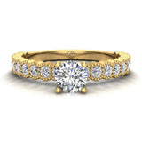 Diamond engagement ring milgrain luscious design round brilliant 18K Gold 0.90 ct VS - Yellow Gold