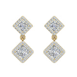 Bridal Princess Halo Diamond Dangle Earrings Kite Pattern 14K Gold 1.93 ct-I,I1 - Yellow Gold