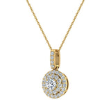 Diamond Necklaces for Women Round Double Halo Pendant 14K Gold-L,I2 - Yellow Gold