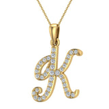 Initial pendant K Letter Charms Diamond Necklace 14K Gold-G,I1 - Yellow Gold