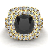 Black Cushion Double Halo Diamond wedding rings 14K Gold 3.80 ct-G,SI - Yellow Gold