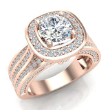 Trio Diamond Shank Cushion Halo Engagement Ring 1.68 cttw 14K Gold-I,I1 - Rose Gold