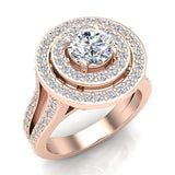 Statement Round Diamond Double Halo Split Shank Engagement Ring 1.77 ctw 18K Gold (G,SI) - Rose Gold