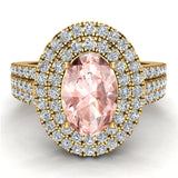 Oval Cut Morganite Double Halo Engagement Ring 14k Gold 2.65 ct-G,SI - Yellow Gold