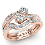 Round Diamond Two-Stone Diamond Wedding Ring Set for Women 14K Gold-H,SI - Rose Gold