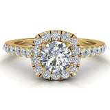 Cushion Halo Diamond Ring Round Brilliant 14K Gold 0.75 ctw G-VS2 - Yellow Gold
