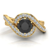 Black & White 14k Gold Intertwined Diamond Engagement Ring 1.00 ct-I1 - Yellow Gold