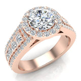 Round Diamond Halo Engagement Rings for Women GIA-14K Gold 1.90 ct - Rose Gold
