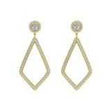 1.82 Ct Magnificent Diamond Dangle Earrings delicate Kite Halo Stud 14K Gold-G,SI - Yellow Gold