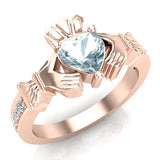 Genuine Heart Blue Topaz Claddagh Diamond Ring 0.62 Ct 14K Gold - Rose Gold