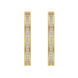 18K Hoop Earrings 29mm Diamond Line Setting Click-in Lock 1.52 ct-G,VS - Yellow Gold