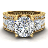 Moissanite Three-Stone Diamond Accented Engagement Ring 14K 5.35 ct SI - Yellow Gold