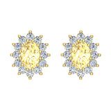 Birthstone Yellow Citrine Diamond Stud Earrings Oval Cut 14K Gold 1.50 cttw - Yellow Gold