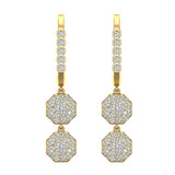 Octagon Diamond Dangle Earrings Dainty Drop Style 14K Gold 1.11 ct-I,I1 - Yellow Gold