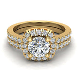 Ravishing Round Cushion Halo Diamond Wedding Ring Set 1.40 ctw 18K Gold (G,SI) - Yellow Gold