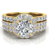 Diamond Wedding Ring Set for Women Round brilliant Halo Rings 14K Gold 1.70 carat - Yellow Gold