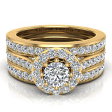 Halo Wedding Ring Set for Women Round Brilliant Diamond Ring 8-prong Enhancer bands 14K Gold 1.40 carat Glitz Design - Yellow Gold