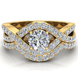 Round Diamond Intertwined Engagement Rings Criss Cross Style 1.10 ct-F,VS - Yellow Gold