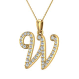 Initial Pendant W Letter Charms Diamond Necklace 18K Gold-G,VS - Yellow Gold