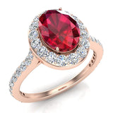 Ruby & Diamond Halo Ring 14K Gold July Birthstone - Rose Gold